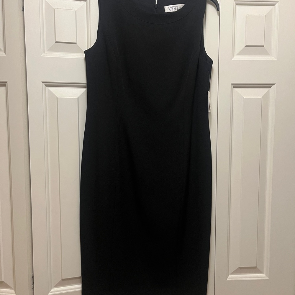 Kasper Black Sleeveless Mock Neck Sheath Midi Dress